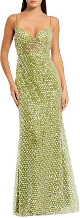 Mac Duggal Embellished Mesh Sleeveless Bustier Gown in Apple Green at Nordstrom, Size 10