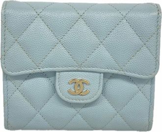 Chanel Light Blue Grained Calfskin Wallet (Tri-Fold) (Pre-Owned)