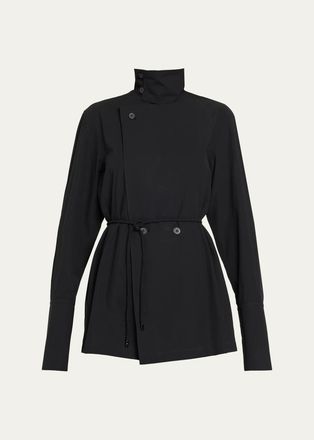 Issey Miyake Monsieur Belted Cotton Poplin Double-Breasted Shirt