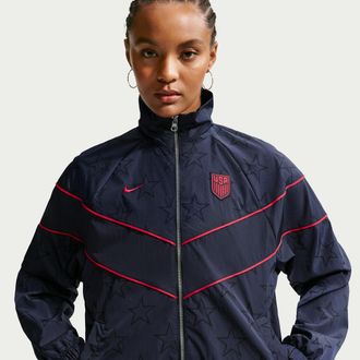 Nike USMNT Windrunner Nike Womens Soccer UV Woven Jacket in Blue | IB6268-475