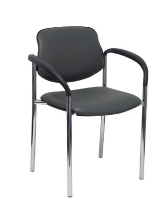 Piqueras y Crespo Silla Fija Styl Similpiel Gris Oscuro Chasis Cromo Con Brazos
