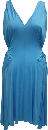 Moschino Pre-owned Womens Boutique V-Neck Tie-Waist Midi Dress in Blue Acetate - Size Large