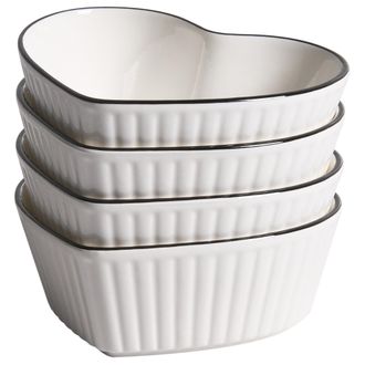 Beliani Conjunto De 4 Cuencos De Porcelana Acabado Esmaltado Transparente Con Forma De Coraz&oacute;n Blanco Mace