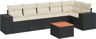 vidaXL Set De Comedor De Jard&iacute;n 7 Pzas Y Cojines Rat&aacute;n Sint&eacute;tico Negro Vidaxl