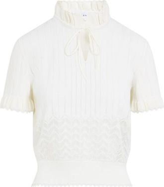 Alexander McQueen Ivory Textured Mock Collar Top