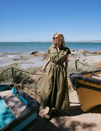 Nobody's Child Khaki Mason Shirt Midi Dress