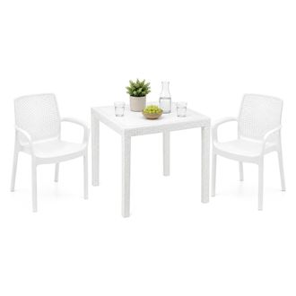 Dmora Set De Jard&iacute;n Matali, Sal&oacute;n Exterior 2 Plazas, Mesa Hecha En Italia, Impermeable E Hidrorrepelente, Blanco