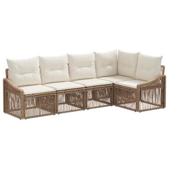 vidaXL Conjunto De Sof&aacute;s De Jard&iacute;n 5 Pcs Beige Rat&aacute;n Sint&eacute;tico Vidaxl