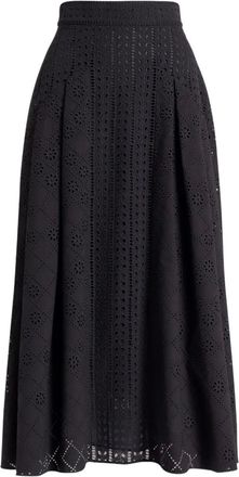 Alberta Ferretti eyelet midi skirt - women - Cotton/Polyester - 38 - Black