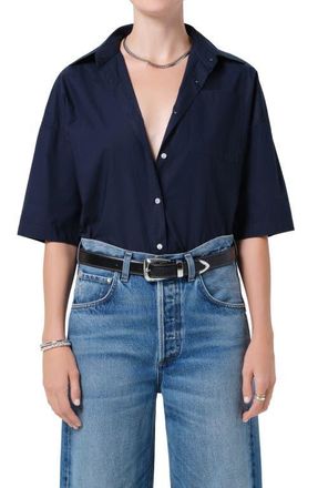 Citizens Of Humanity Frances Cape Cotton Cropped Button-Up Shirt in Navy at Nordstrom, Size X-Small