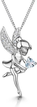 The Diamond Store Pixie Aquamarine and Diamond Stellato Pendant Necklace 9K White Gold