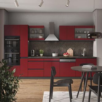 Vicco Mueble De Cocina R-line, Rojo/antracita, 350 Cm En Forma De J, Con Armario Alto, Sin Encimera