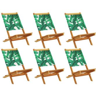 vidaXL Vidaxl - Sillas De Jard&iacute;n Reclinables 6 Uds Madera Maciza Y Tela Verde