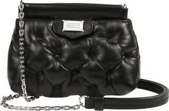 Maison Margiela Tassen, Dames, Zwart, ONE Size, Leer, Gewatteerde Geborduurde Leren Schoudertas