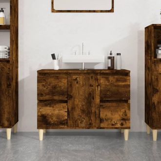 vidaXL Vidaxl - Armario De Lavabo Madera Contrachapada Roble Ahumado 80x33x60cm