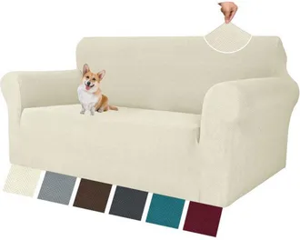 OEM Housse De Canap&eacute; 2 Places Avec Accoudoirs, Universelle Housse Canap&eacute; Extensible, Sofa Cover En Jacquard, Lavable, Beige