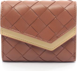 Bottega Veneta Brown Yellow Intrecciato Wallet (Tri-Fold) (Pre-Owned)