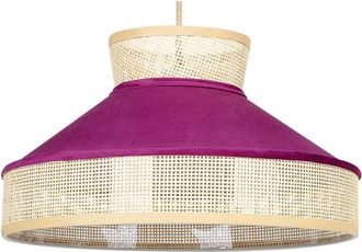 Beliani L&aacute;mpara De Techo De Rat&aacute;n Terciopelo Natural Rosa Fucsia 167 Cm Colgante Batali