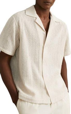 Reiss Leon Openwork Camp Shirt in Off White at Nordstrom Rack, Size Medium