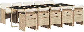 vidaXL Vidaxl Set Da Pranzo Da Giardino 11 Pz Con Cuscini Beige In Polyrattan