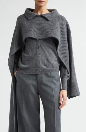 Maison Margiela Wool Rib Scarf with Collar Detail in Dark Grey at Nordstrom, Size Large