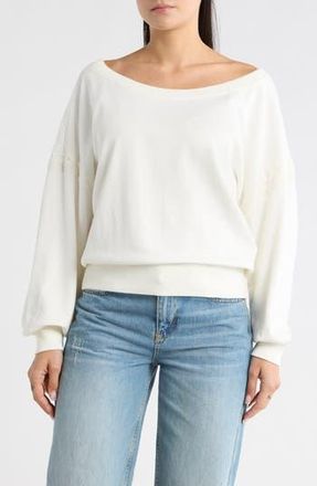 Abound Lace Trim One-Shoulder Sweatshirt in Ivory at Nordstrom Rack, Size X-Large