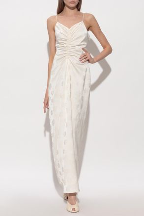 Rotate Satin Dress With Floral Motif, Womens, Cream