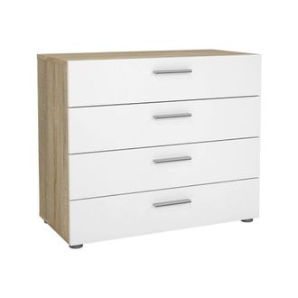 Dmora Cajonera Dmora Con Cuatro Cajones, Roble Y Color Blanco Brillante, 70 X 75,7 X 40,25 Cm, Con Embalaje Reforzado