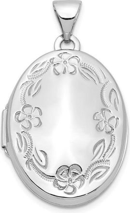 Diamond2Deal 14k White Gold 21mm Oval Leaf Floral Scroll Border H Eng Locket Pendant