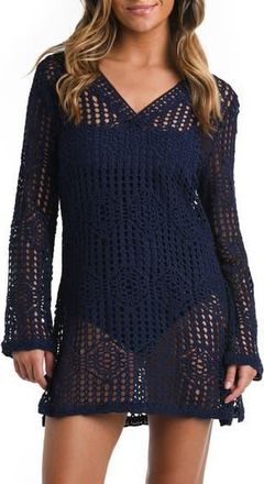 La Blanca Waverly Long Sleeve Cotton Cover-Up Dress in Indigo at Nordstrom Rack, Size X-Small