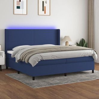 vidaXL Cama Box Spring Colch&oacute;n Y Luces Led Tela Azul 200x200 Cm Vidaxl