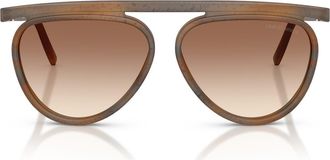 Armani 58mm Pilot Sunglasses in Matte Striped Brown/brown at Nordstrom