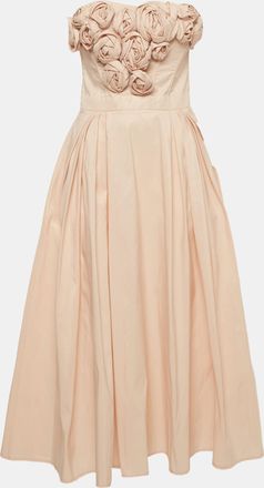 Elisabetta Franchi Powder Pink Rose Applique Gabardine Midi Dress