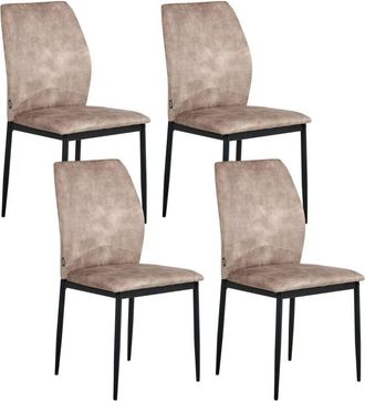 Beliani Conjunto de 4 sillas de comedor de tela con asiento acolchado y patas de hierro gris pardo Rochefort