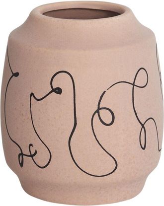 Beliani Jarr&oacute;n Florero Decoraci&oacute;n Del Hogar Gres Motivo Abstracto Impermeable Beige Arena Skate