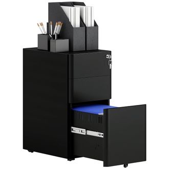 Vinsetto Steel Filing Cabinet with Lock and Wheels for Home Office - Black | TJ Hughes