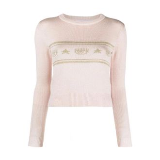 Chiara Ferragni Eye Sweater - Dames - Ronde hals truien - Roze - M - Wol - Truien & Vesten