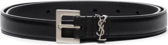 Saint Laurent Belts, female, Black, Size: 80 CM Black Monogram Leather Belt with Silver