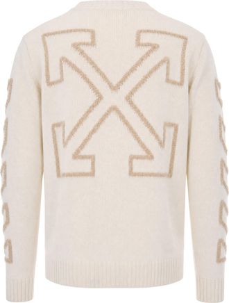 Off-white Mens Crewneck Wool Sweater Cream Jumpers