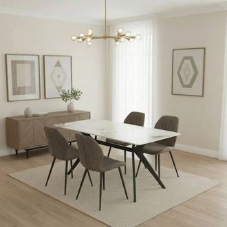 Outdoor Living San Diego Marble Top Dining Table with Jaydn Leather Chairs - Grey