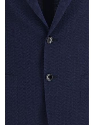Tagliatore Mens Single-Breasted Jacket Herringbone Blue Fleece Wool (ovis Aries)