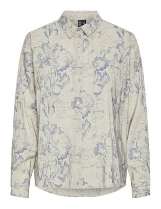 Pieces Womens Pcnier Ls Fold Up Shirt Bc Long Sleeve Blouse, Peyote/AOP:Toile, Large