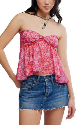 Free People Malia Floral Paisley Babydoll Top in Raspberry Combo at Nordstrom, Size X-Large