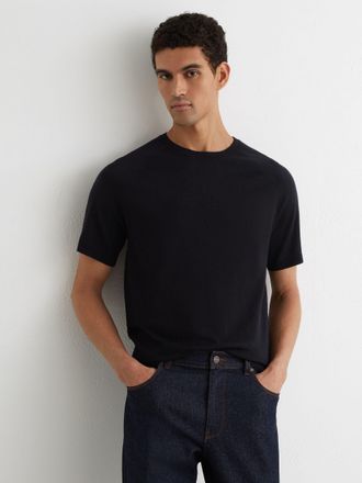 Reiss Navy Merino Wool Raglan-sleeve T-shirt, S