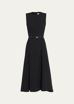Burberry Amelia Sleeveless Belted Wool Twill Midi Dress
