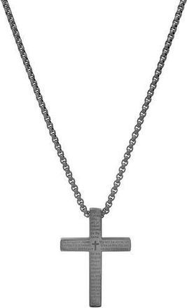 Steeltime Mens 18k Gold Plated Lords Prayer Cross Pendant Necklace in Black at Nordstrom Rack
