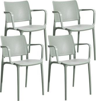 Oviala Juego de 4 sillas de jardín de plástico verde salvia