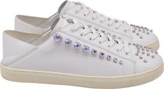 Stuart Weitzman Goldie Shine Convertible Low-Top Sneakers n White Leather