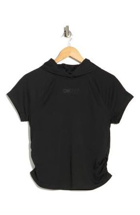 DKNY Ruched Short Sleeve Hooded T-Shirt in Black at Nordstrom Rack, Size X-Large