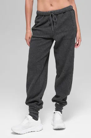 Alo | Polar Fleece High-Waist Retreat Jogger Pants in Dark Heather Grey, Size: Medium